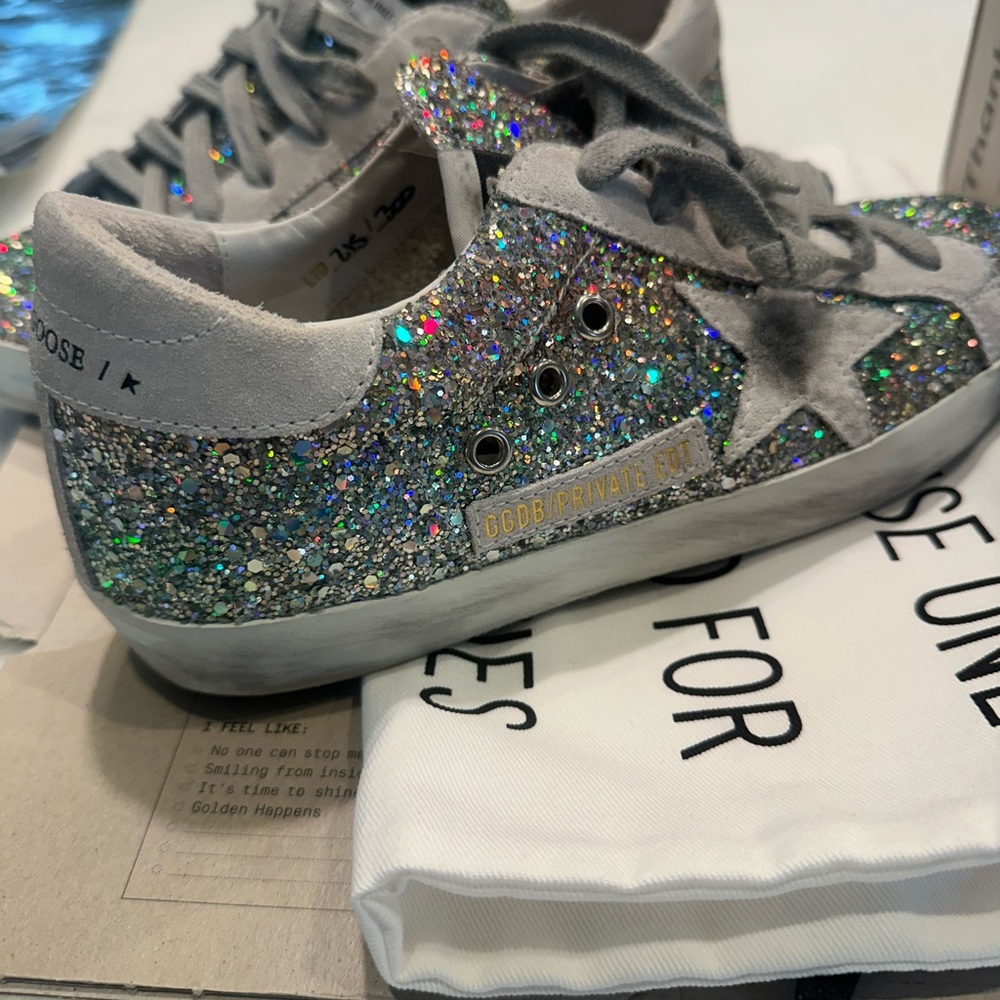 NEW Golden Goose Silver Glitter Sneakers- Size 37 - Picture 3 of 10